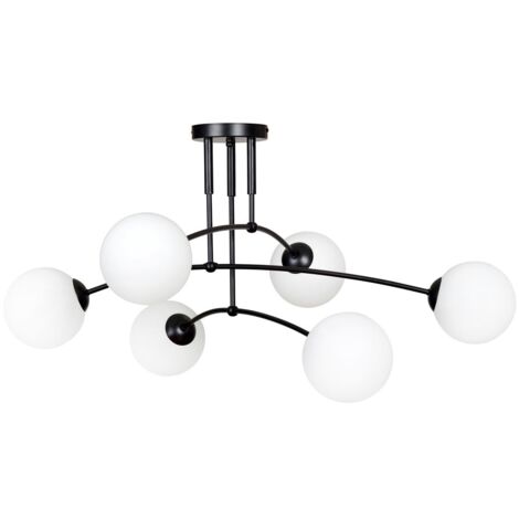 Suspension Emibig Pregos 6 noire, verre blanc, 6xE14