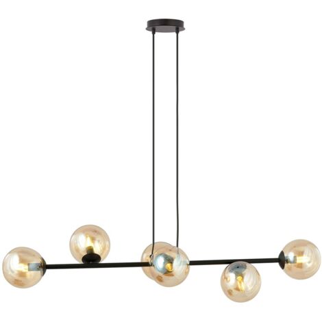 Suspension Emibig Rossi 6xE14 noir verre miel 110cm