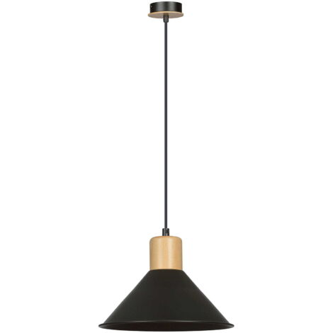 Suspension Emibig Rowen métal noire bois clair E27 Ø25