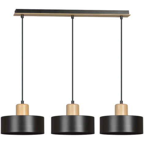 Suspension Emibig TORIN 3 noir/bois 3xE27 80cm variable