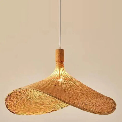 Suspension en bambou avec abat-jour tissé, lustre de 50 cm pour îlot de cuisine, table à manger ou salon.