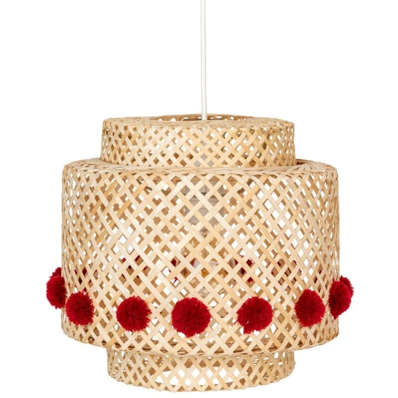Suspension en bambou diam 28cm avec pompons