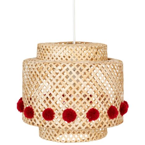 Suspension en bambou diam 28cm avec pompons