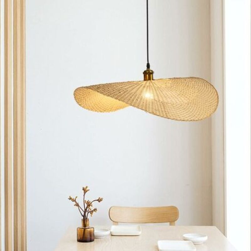 Suspension En Bambou Rotin Tissé Loft Pays Lustre Chapeau Lampe Suspendue Réglable En Hauteur éclairage Chambre éclairage Pendentif Lumière Salle
