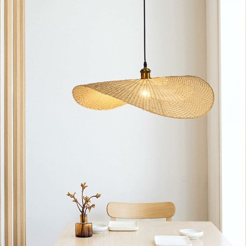 Suspension En Bambou Rotin Tissé Loft Pays Lustre Chapeau Lampe Suspendue Réglable En Hauteur Éclairage Chambre Éclairage Pendentif Lumière Salle