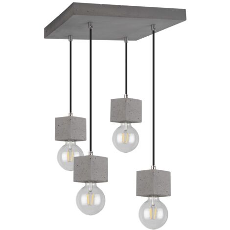 Suspension en Béton Gris Design Cubic Plaque carrée 4 Ampoules STRONG