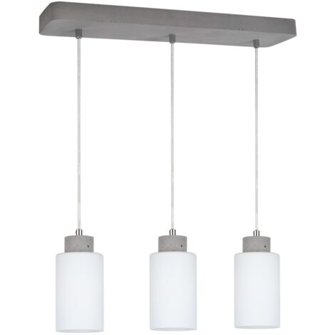 Suspension en Béton Gris & verre Blanc Design Cylindrique Plaque 3 Ampoules alignées KARLA