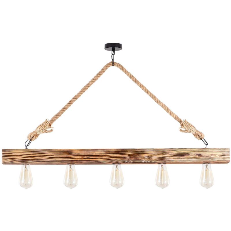 Ozaia - Lustre Long en Bois à 5 Lampes, 100x7 cm, Hauteur 53 cm, Pour Salon Étendu ou Entrée