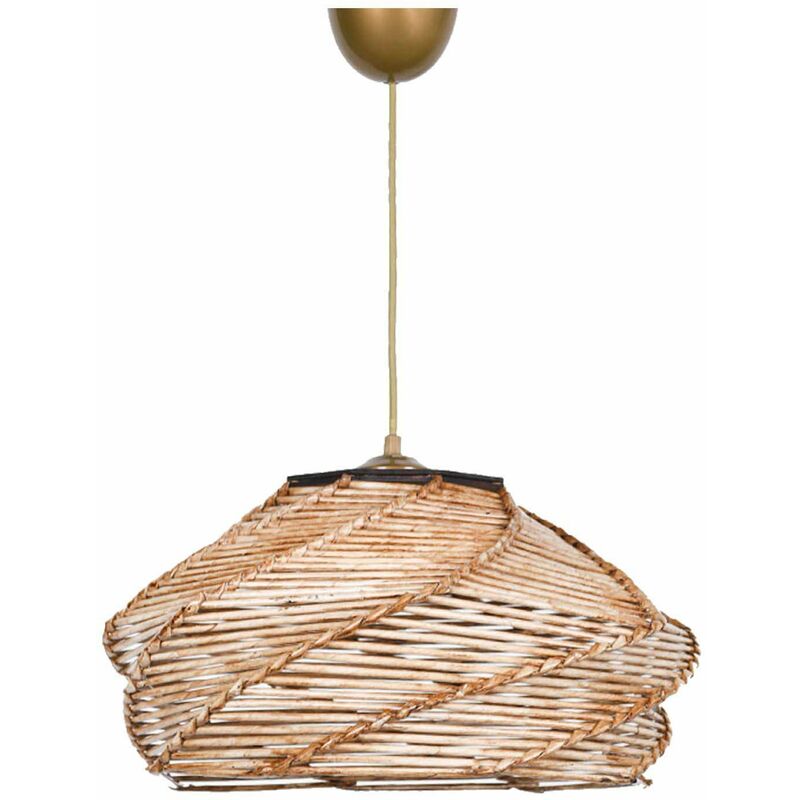 Lustre Imitation Bambou en Bois Camel - 36x36 cm, Hauteur Totale 65 cm, Type de Douille E27, pour Salon ou Véranda