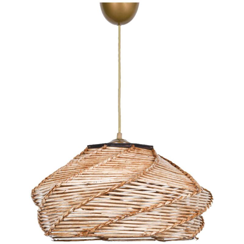 Ozaia - Lustre Imitation Bambou en Bois Camel - 36x36 cm, Hauteur Totale 65 cm, Type de Douille E27, pour Salon ou Véranda