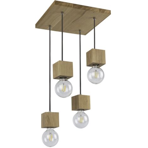 Suspension en Chêne huilé Design Scandinave 4 Têtes TRONGO SQUARE