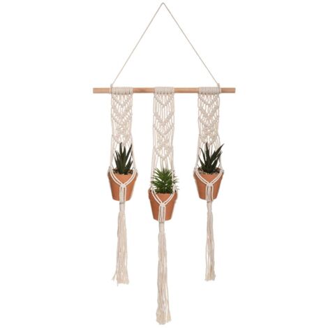 Suspension en Coton 3 Plantes artificielles Pots en Terre cuite H 68 cm - Atmosphera