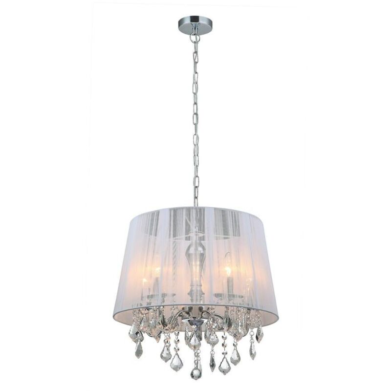 Cornelia - Suspension à suspendre chrome, blanc 5 lumières avec abat-jour en tissu blanc, E14 - Italux Cornelia - Suspension à suspendre chrome, blanc 5 lumières avec abat-jour en tissu blanc, E14 - Italux