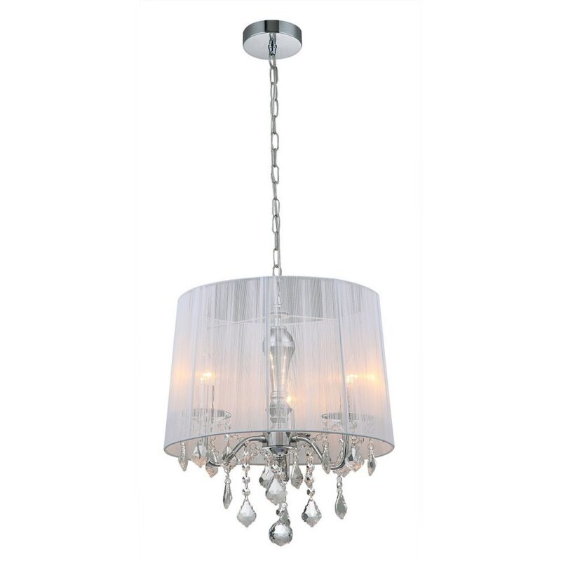 Cornelia - Suspension à suspendre chrome, 3 ampoules blanches avec abat-jour en tissu blanc, E14 - Italux Cornelia - Suspension à suspendre chrome, 3 ampoules blanches avec abat-jour en tissu blanc, E14 - Italux
