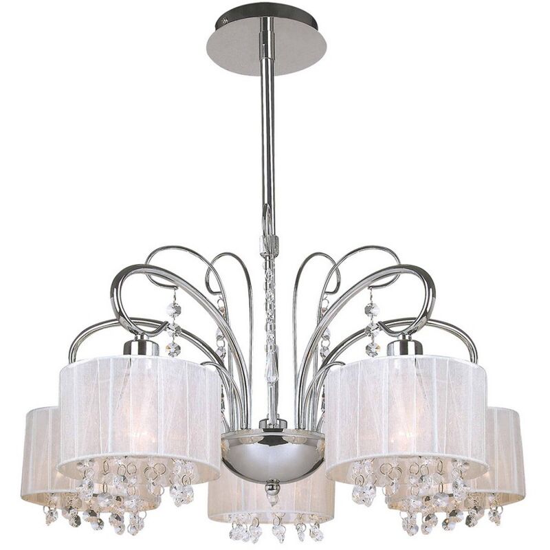 Italux - Span - Suspension à 5 lumières, chrome fixe, abat-jour en cristal, E14