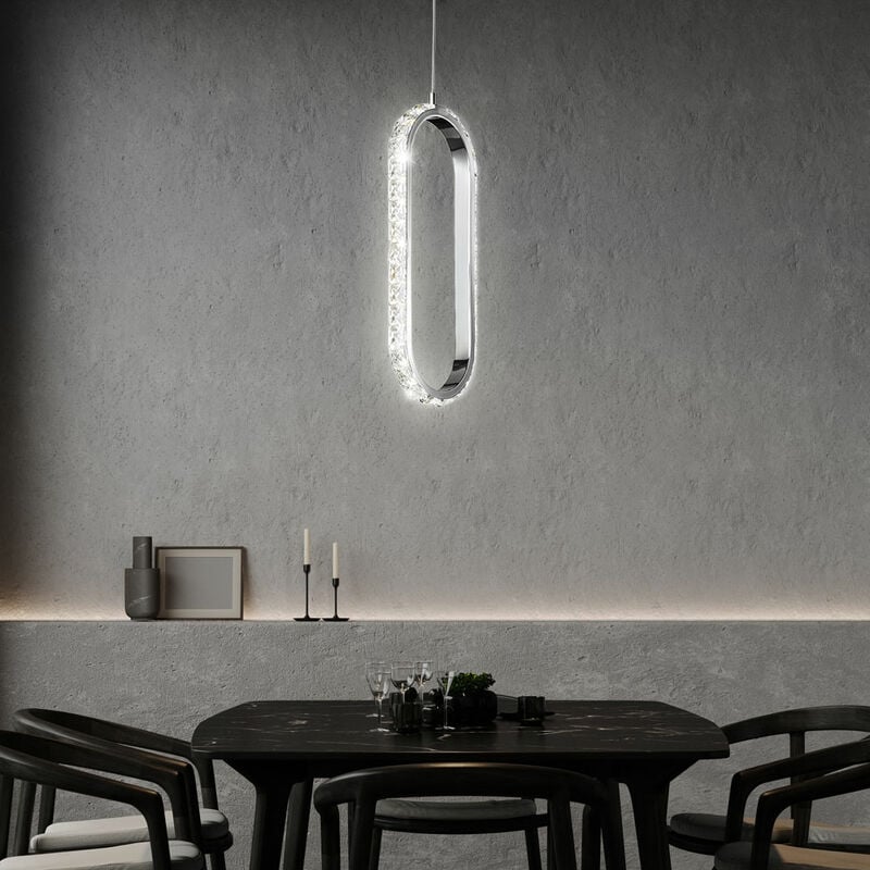 Wofi - Suspension en cristal suspension dimmable led suspension table à manger, aspect cristal réglable en hauteur, métal chromé, 1x led 12W 1100Lm