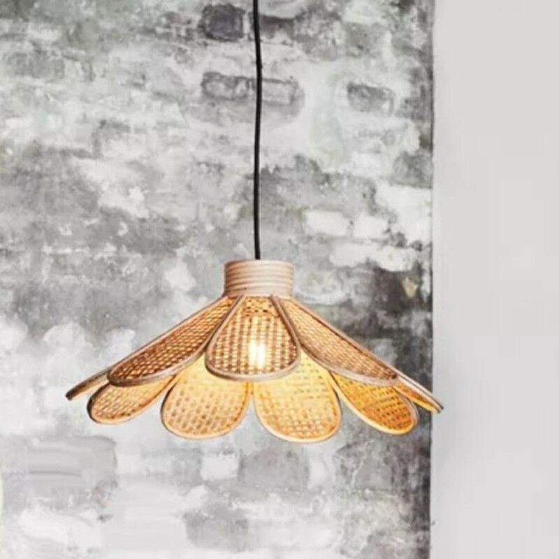 Suspension En Fleur De Rotin Mica - Beige