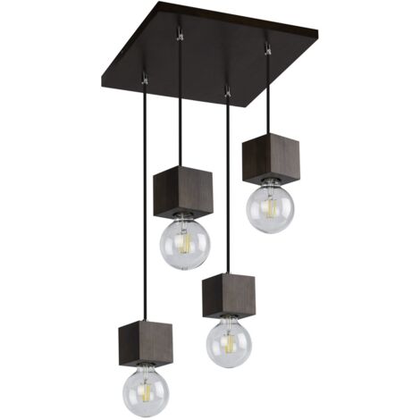 Suspension en Hêtre teinté Noyer Design Contemporain 4 Têtes TRONGO SQUARE