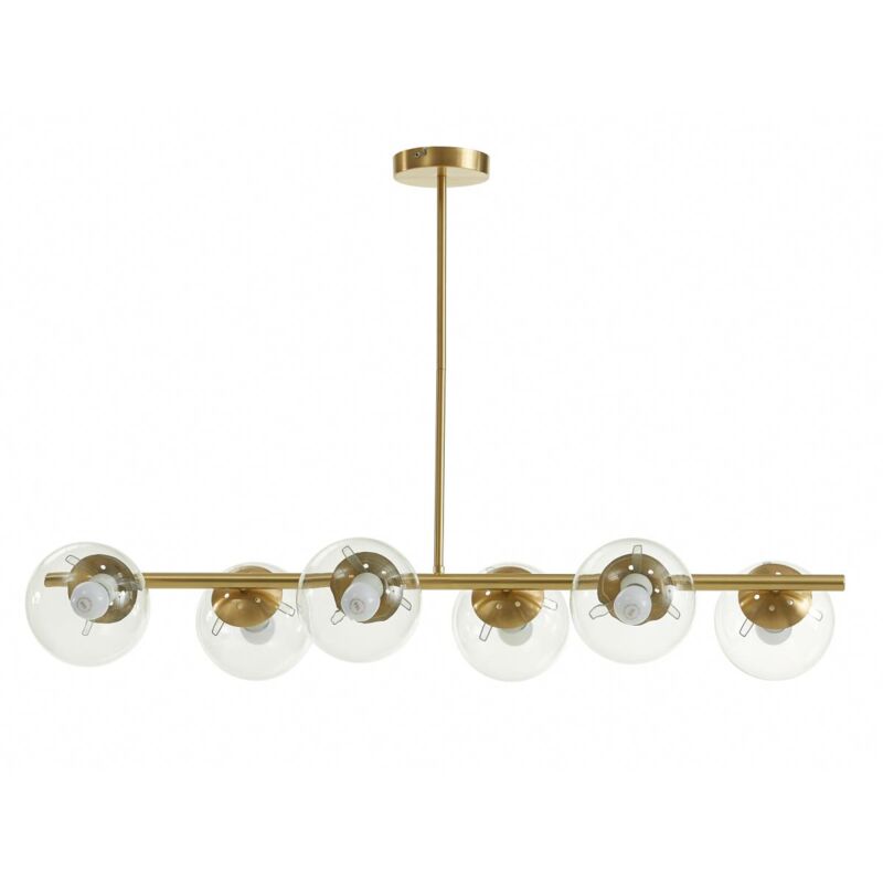 Vente-unique - Lustre en laiton brossé - 6 globes en verre - l. 98 cm - Doré - yukon