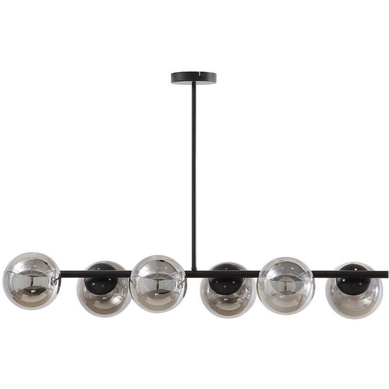 Lustre en métal - 6 globes en verre fumé - L. 98 cm - Noir - YUKON Lustre en métal - 6 globes en verre fumé - L. 98 cm - Noir - YUKON
