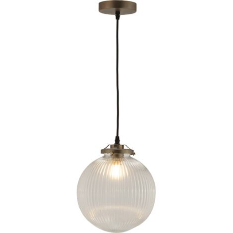 Suspension en laiton vieilli et verre texturé style architecte - Verre transparent et laiton vieilli