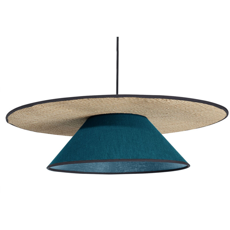 Miliboo - Suspension en lin bleu paon et rabane naturelle D55 cm azami