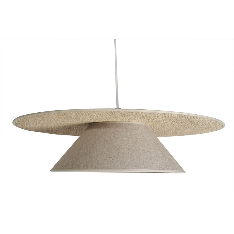 Miliboo - Suspension en lin beige et rabane naturelle L55 cm azami Miliboo - Suspension en lin beige et rabane naturelle L55 cm azami