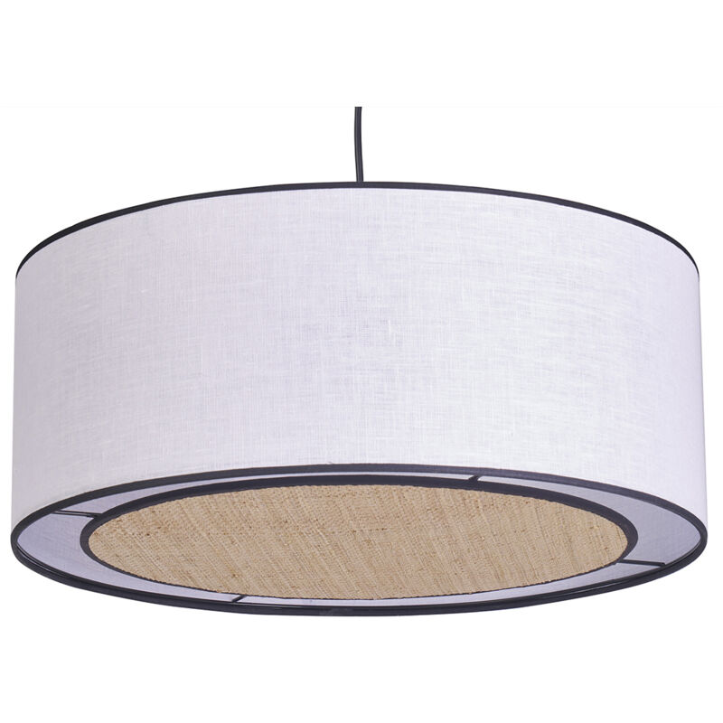 Suspension cylindrique en lin blanc et rabane naturelle D50 cm TRAVES Suspension cylindrique en lin blanc et rabane naturelle D50 cm TRAVES