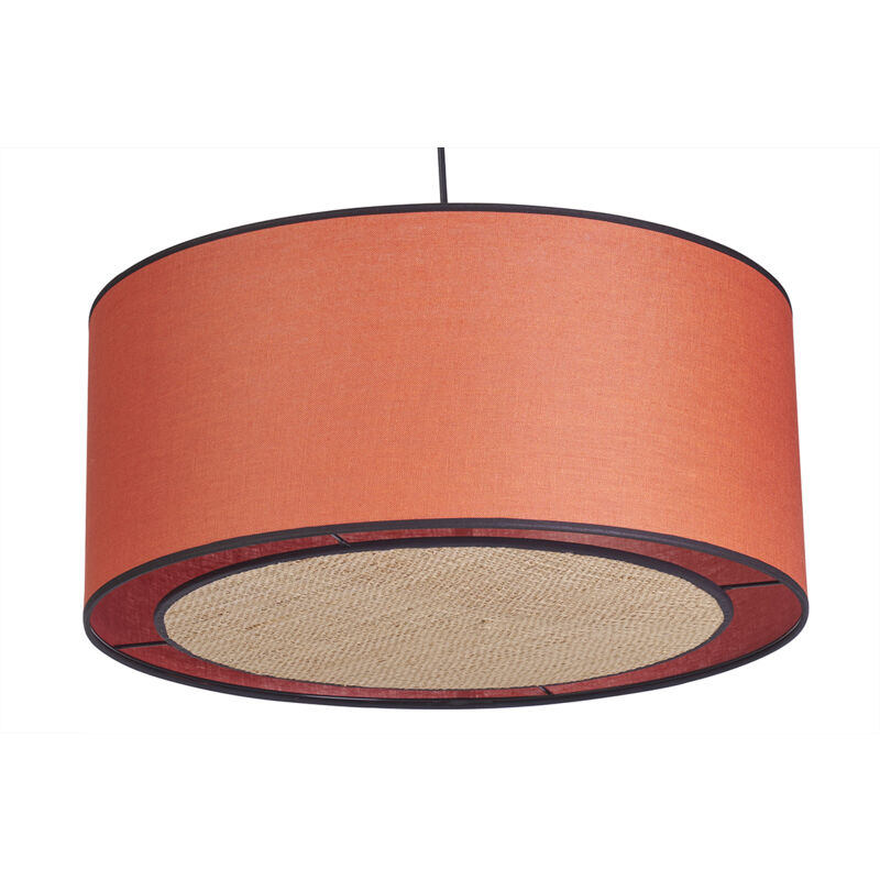 Miliboo - Suspension cylindrique en lin brique et rabane naturelle D50 cm traves Miliboo - Suspension cylindrique en lin brique et rabane naturelle D50 cm traves