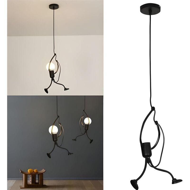 Tonchean - Suspension en métal noir en forme humaine pour salon/chambre, douille E27 (lot de 1)