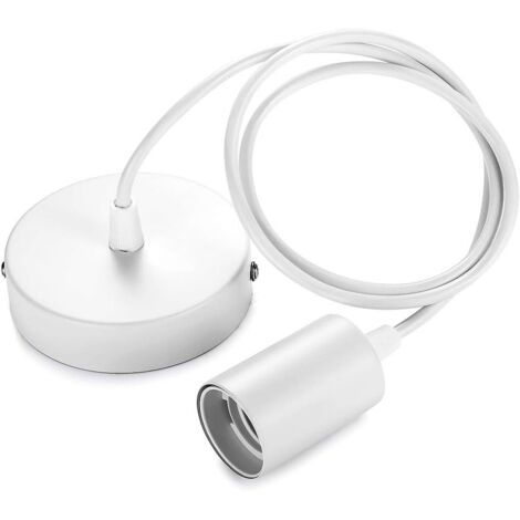 Suspension en Métal, Support de Lampe E27 avec Câble, Pendule Corde 100CM, Câble de Suspension, Idéal pour éclairage au plafond, Blanc
