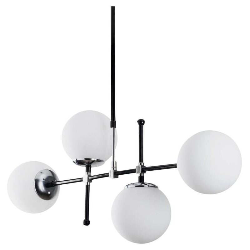 Lustre en métal à hauteur réglable - 4 globes - L. 108 x H. 67/82 cm - Noir et blanc - LEGEND