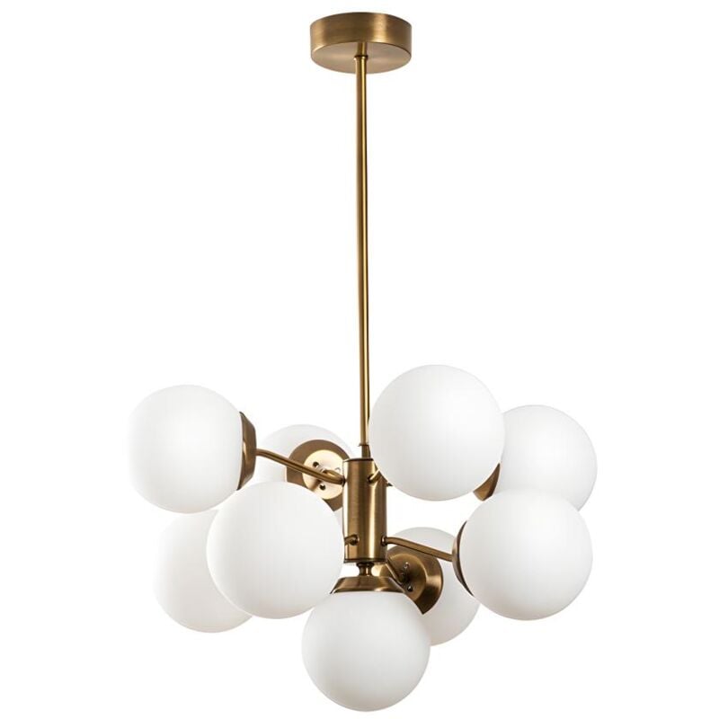 Suspension en métal - 9 globes - H. 80 cm - Blanc et doré - MUDONI