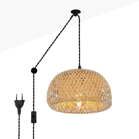 Suspension en osier avec câble et prise "Yonna" boho chic