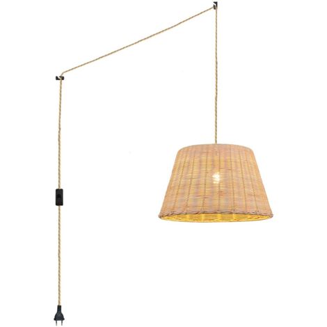 Suspension en osier "Hank" avec interrupteur et prise - Corde boho chic