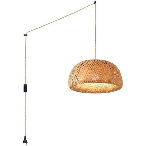 Suspension en osier "Hanna" avec interrupteur et prise - Corde boho chic