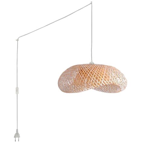 Suspension en osier "Vimet Lite" avec interrupteur et prise - Blanc boho chic