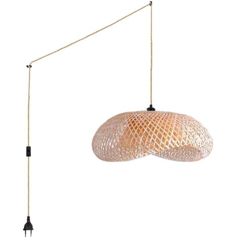 Suspension en osier "Vimet Lite" avec interrupteur et prise - Corde boho chic