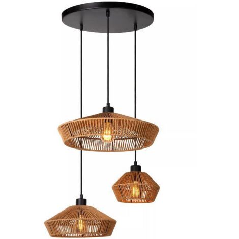 Suspension en papier tressé Ø60 cm – Hauteur réglable jusqu'à 145 cm – Compatible avec variateur d'intensité – Pour ambiance chaleureuse – Lucide