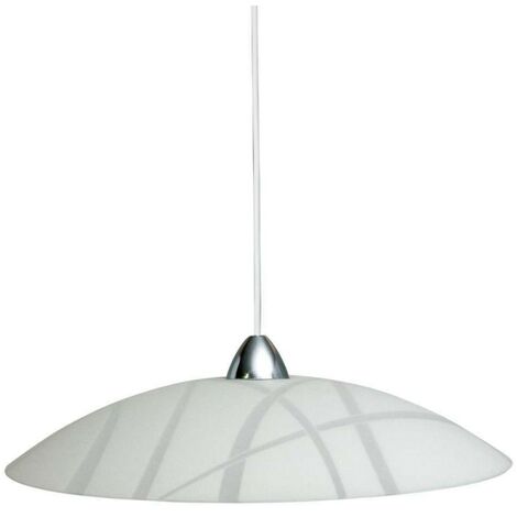 Suspension en plaque de verre blanc avec cadre chromé diam.50xh.18 cm