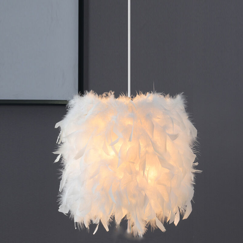 Suspension en Plumes Blanche 23cm 40W E27 Lustre Abat-jour Luminaire Plafonnier pour Chambre de l'enfant, Décor