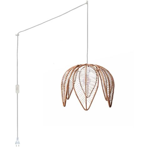 Suspension en rotin "Bintan" en forme de fleur avec interrupteur - Blanc boho chic