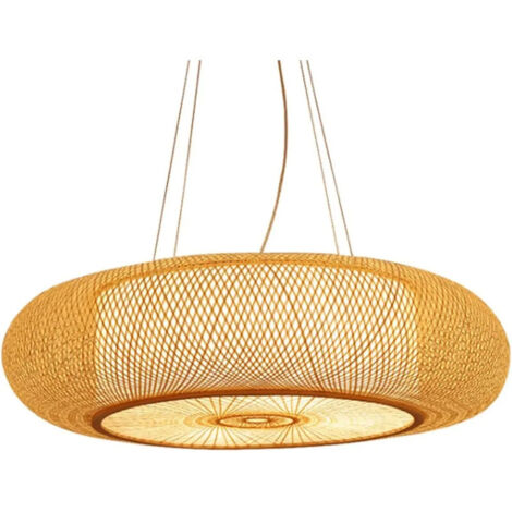 Suspension en rotin Joyinlde, lustre en bambou avec ampoule E27, style vintage naturel, pour salon ou salle à manger, 50 cm.
