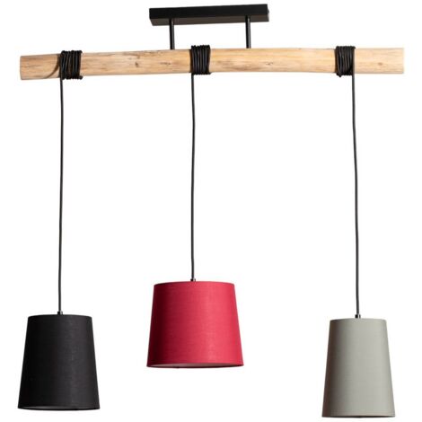 Suspension en Tissu à intensité variable 'Amilia' en bois pour salon & salle à manger