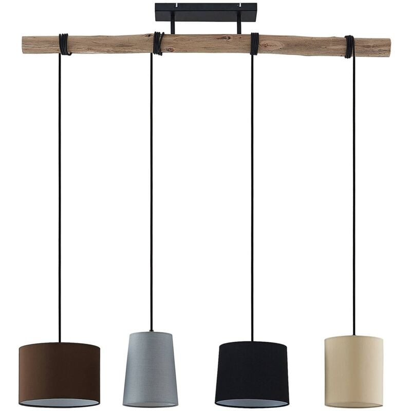 Lindby - Suspension en Tissu à intensité variable 'Amilia' en bois pour salon & salle à manger