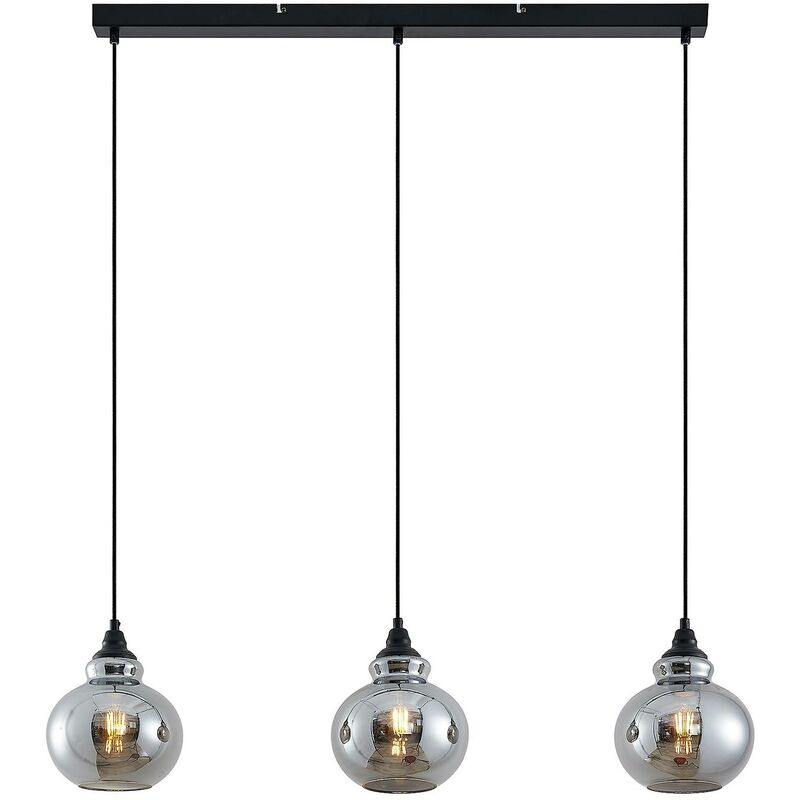 Lindby - Suspension en verre à intensité variable 'Temari' en métal pour salon & salle à manger - gris fumée, noir