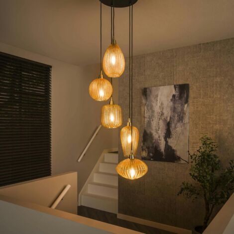 Suspension en verre ambré 5 lampes NOVA