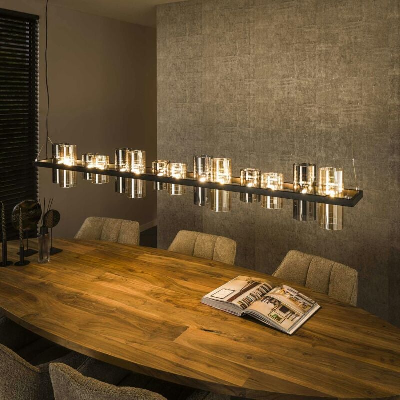 Pier Import - Suspension en verre ambré et chromé, 14 abat-jour ralf