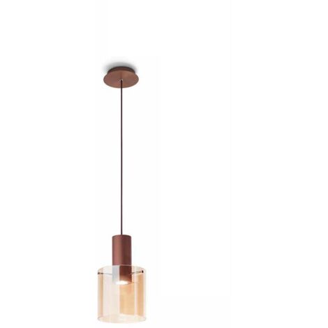 Suspension En Verre Ambré Série 6664, Plafonnier Design Moderne, Culot Gu10 Max 35W, Diamètre 20 Cm, Hauteur Réglable - Marque Perenz, Italie.
