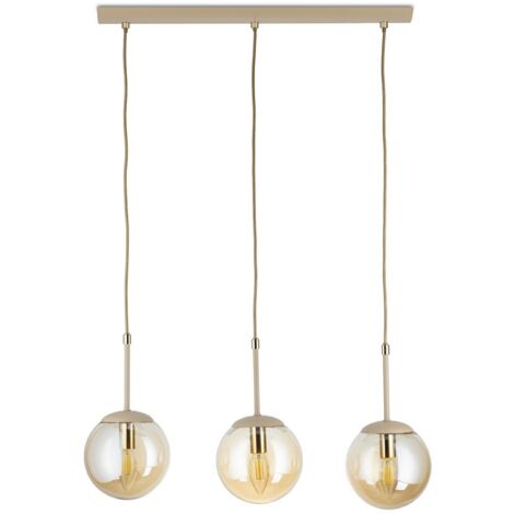 Suspension en verre beige Maro 3xE14 40W – Abat-jour de 15 cm – Réglable en hauteur pour éclairage personnalisé – Lustre élégant